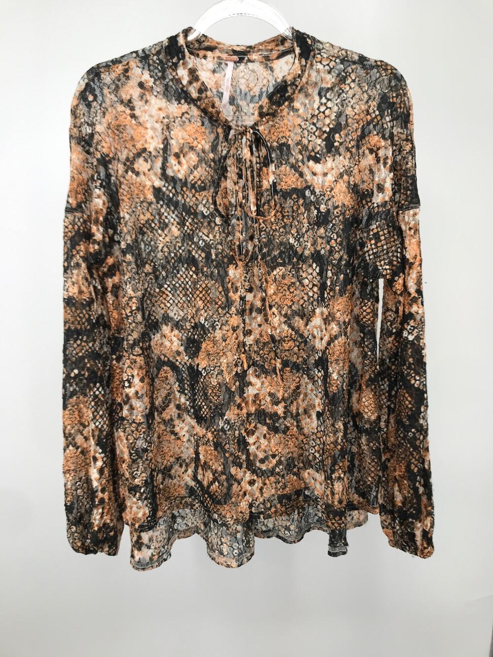 Free People Snake Print Out For The Night Sheer Long Sleeve Blouse Womens XS